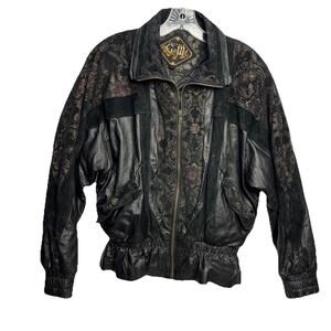 Vintage G-III Black Leather Cropped Bomber Jacket Womens Lined